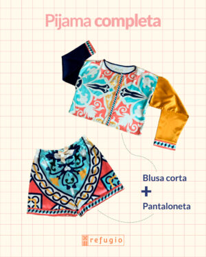Pijama completa satín Blusa Corta + Pantaloneta